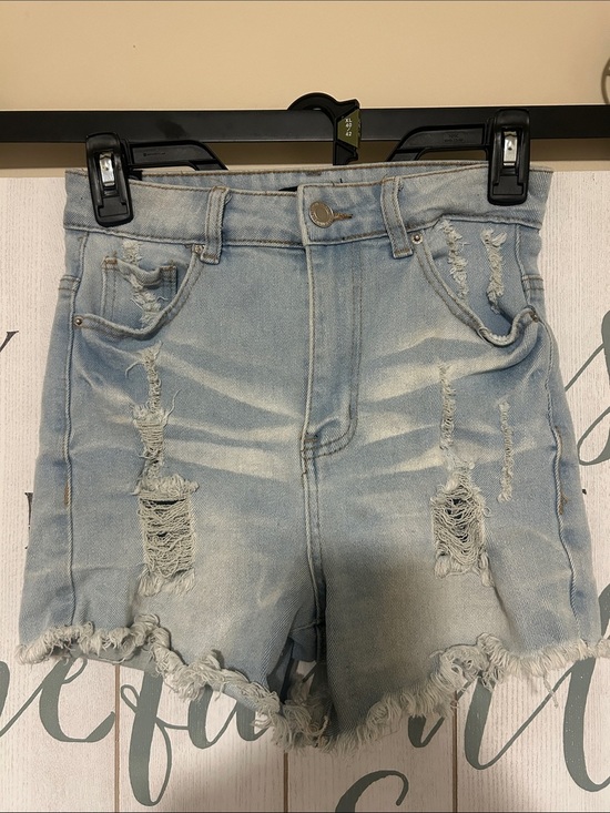 Elite Jeans Pants - Elite Jeans Light Blue Distressed High-Waist Denim Shorts, ‼️no size tag